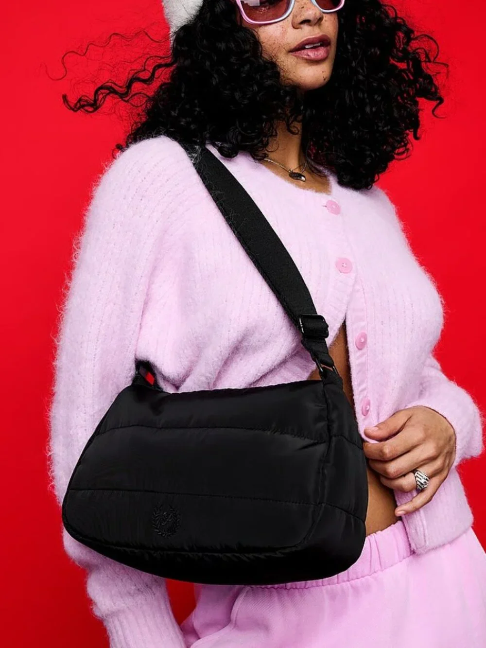 PINK Quilted Puﬀer BLACK Mini Hobo Bag - NWT